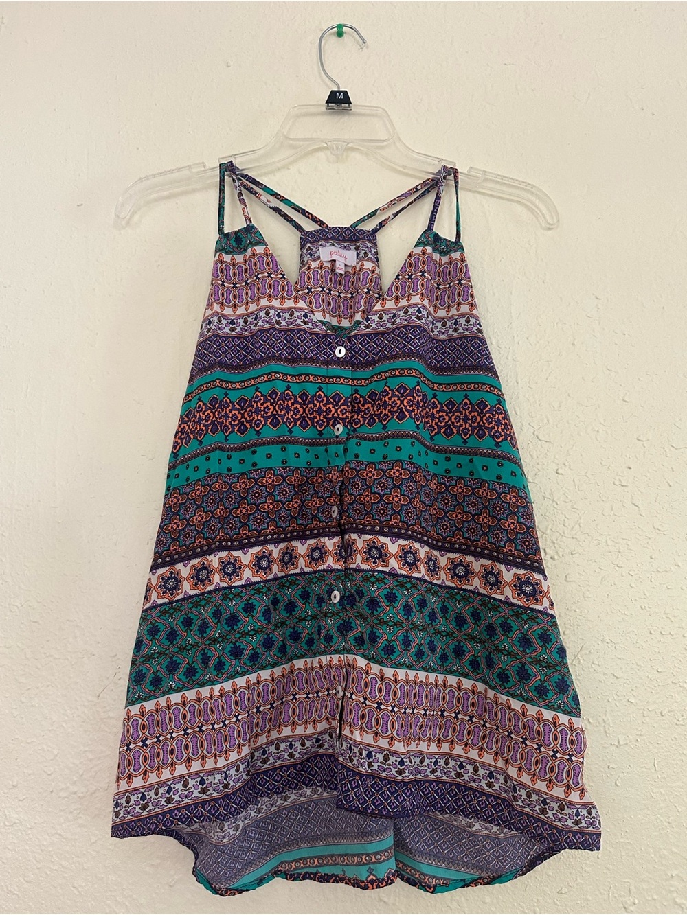 Pixley Teal and Purple Striped Boho Tank EUC